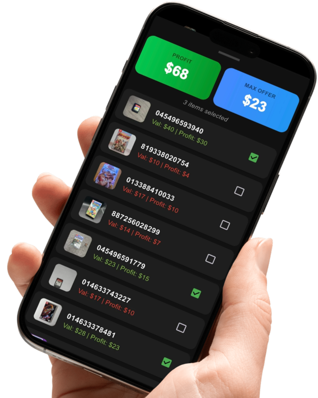 App bulk scan profit screen