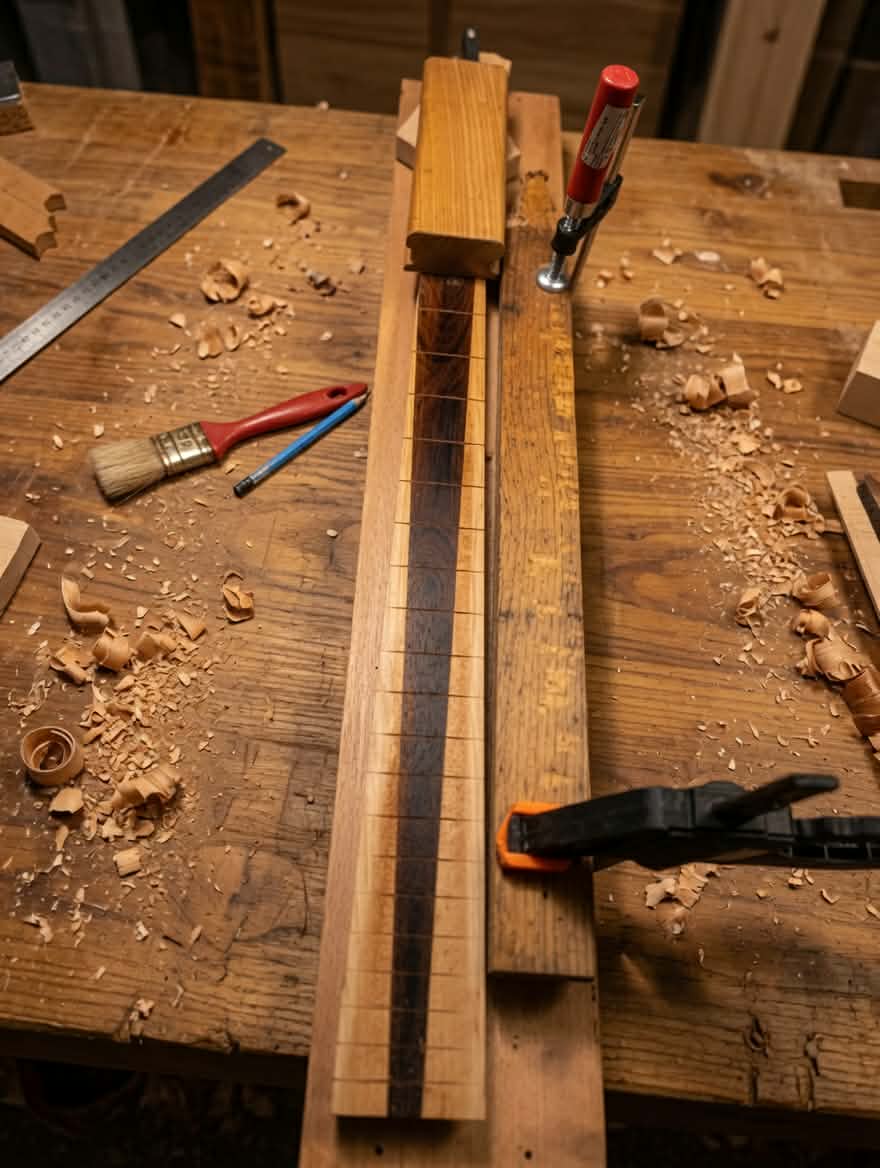 Varosh neck glue-up, maple with cocobolo fretboard