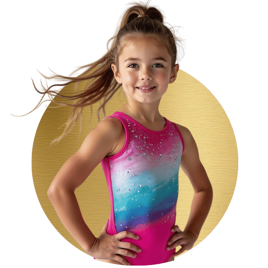 Recreational gymnasts laughing together during a class warm-up