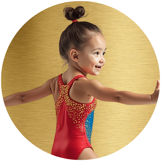 Smiling preschoolers practicing balancing on a gymnastics beam