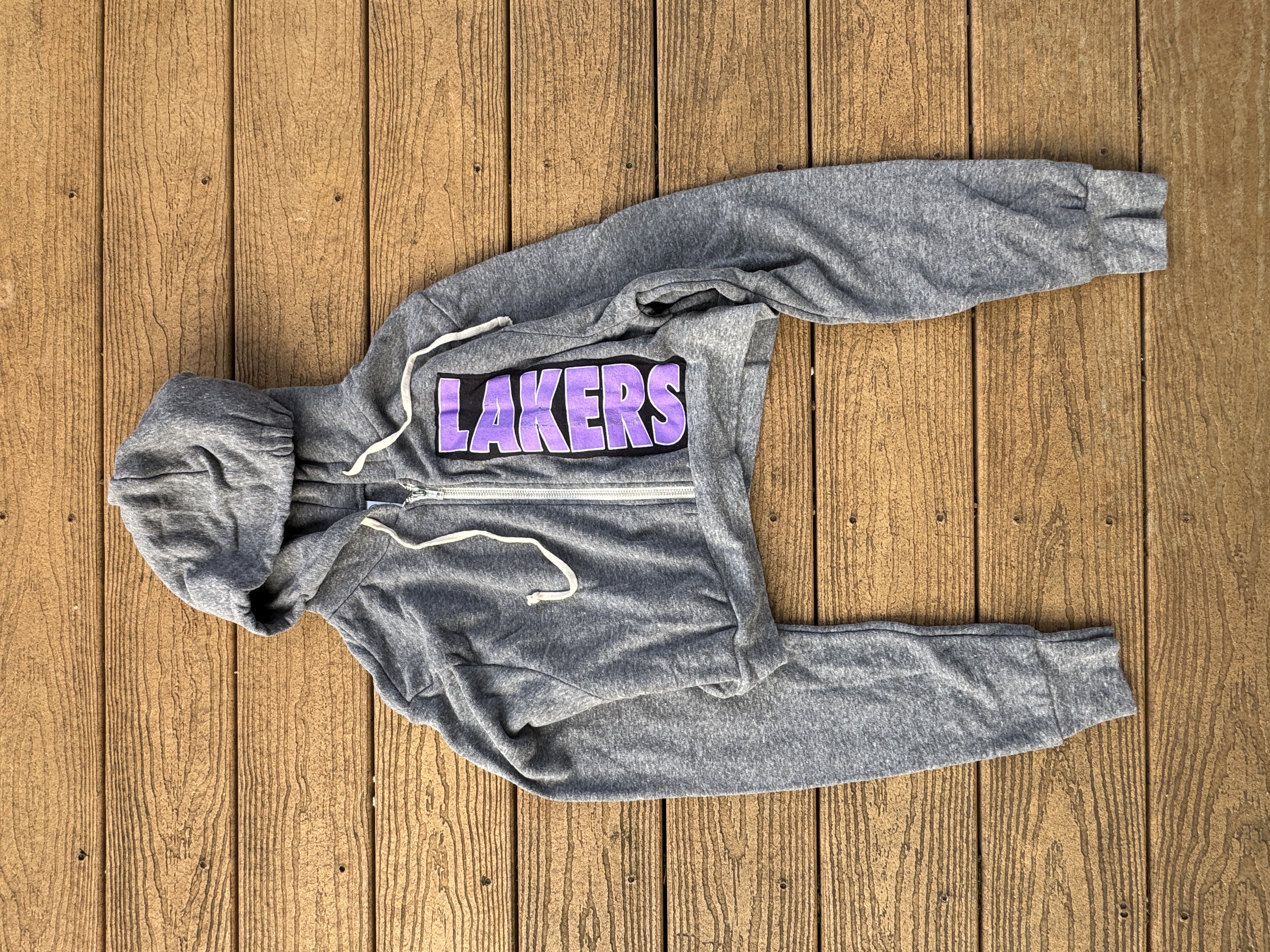 Los Angeles Lakers vintage gray cropped zip hooded jacket large