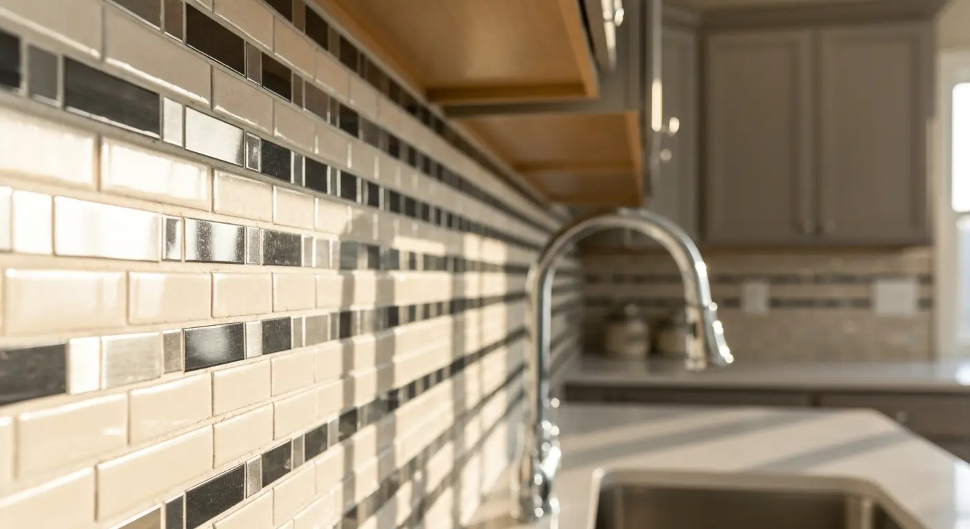 Metal and mosaic backsplash