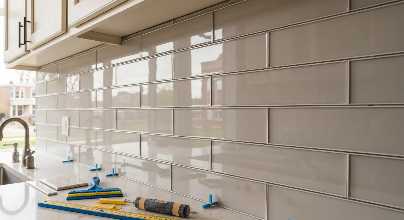 Glass tile backsplash