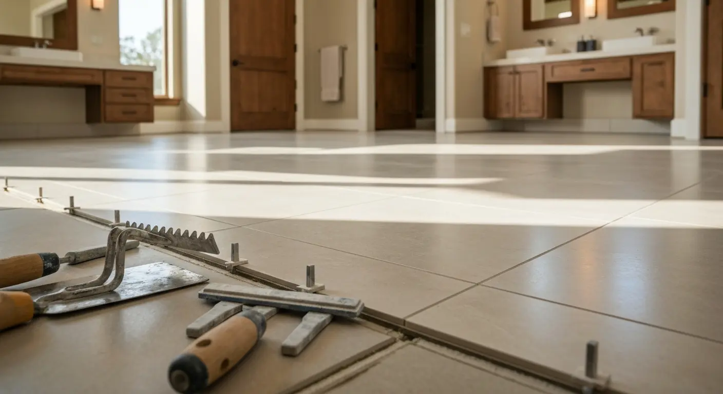 Porcelain bathroom tile installation