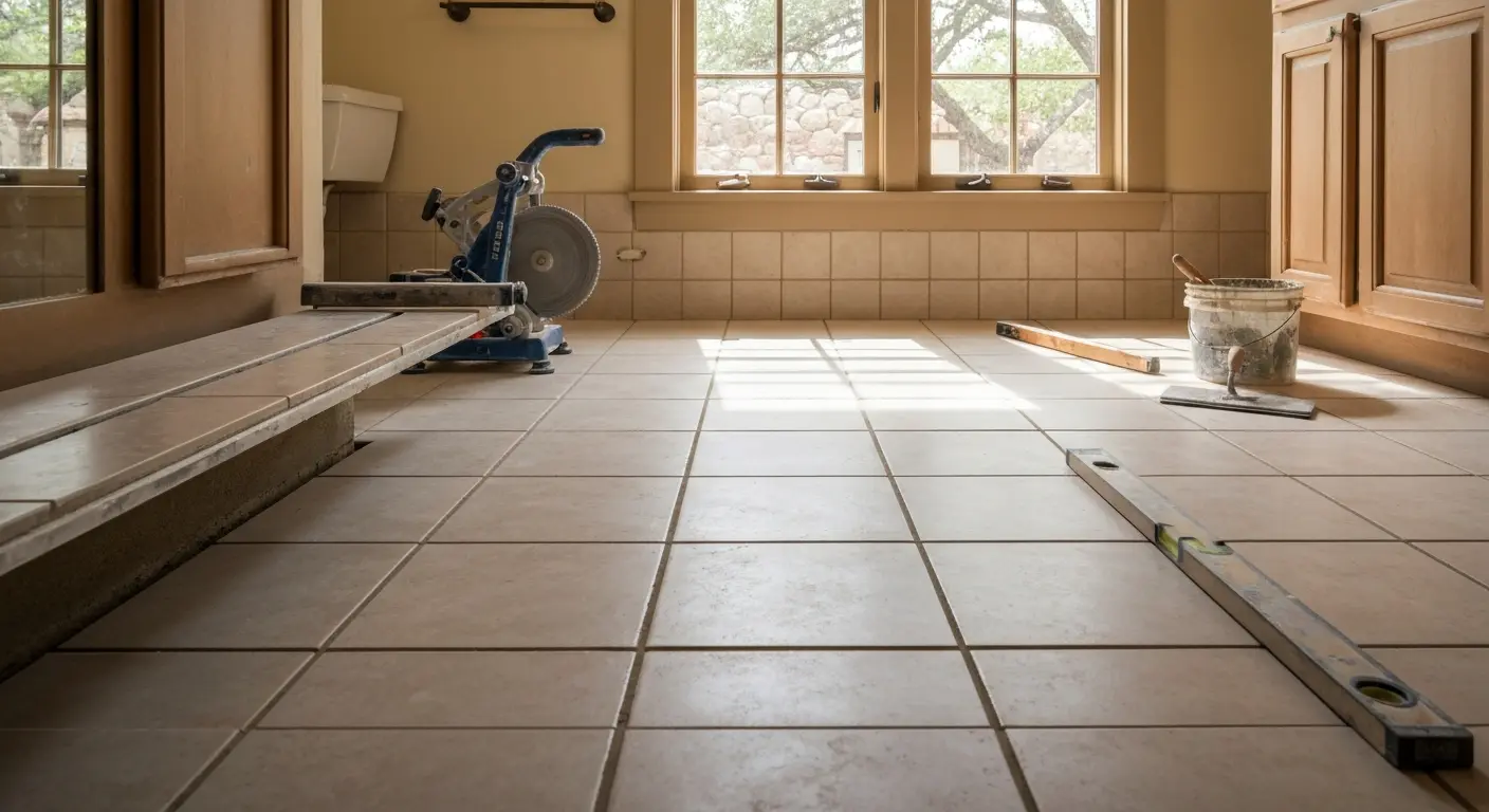 Ceramic tile bathroom flooring
