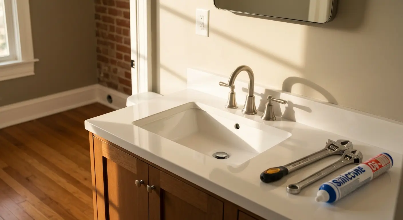 Single sink bathroom vanity installation