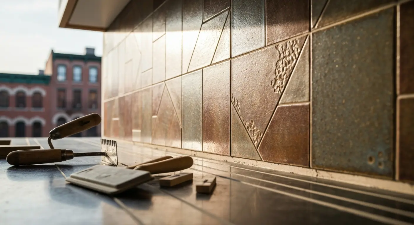 Backsplash tile installation in kitchen
