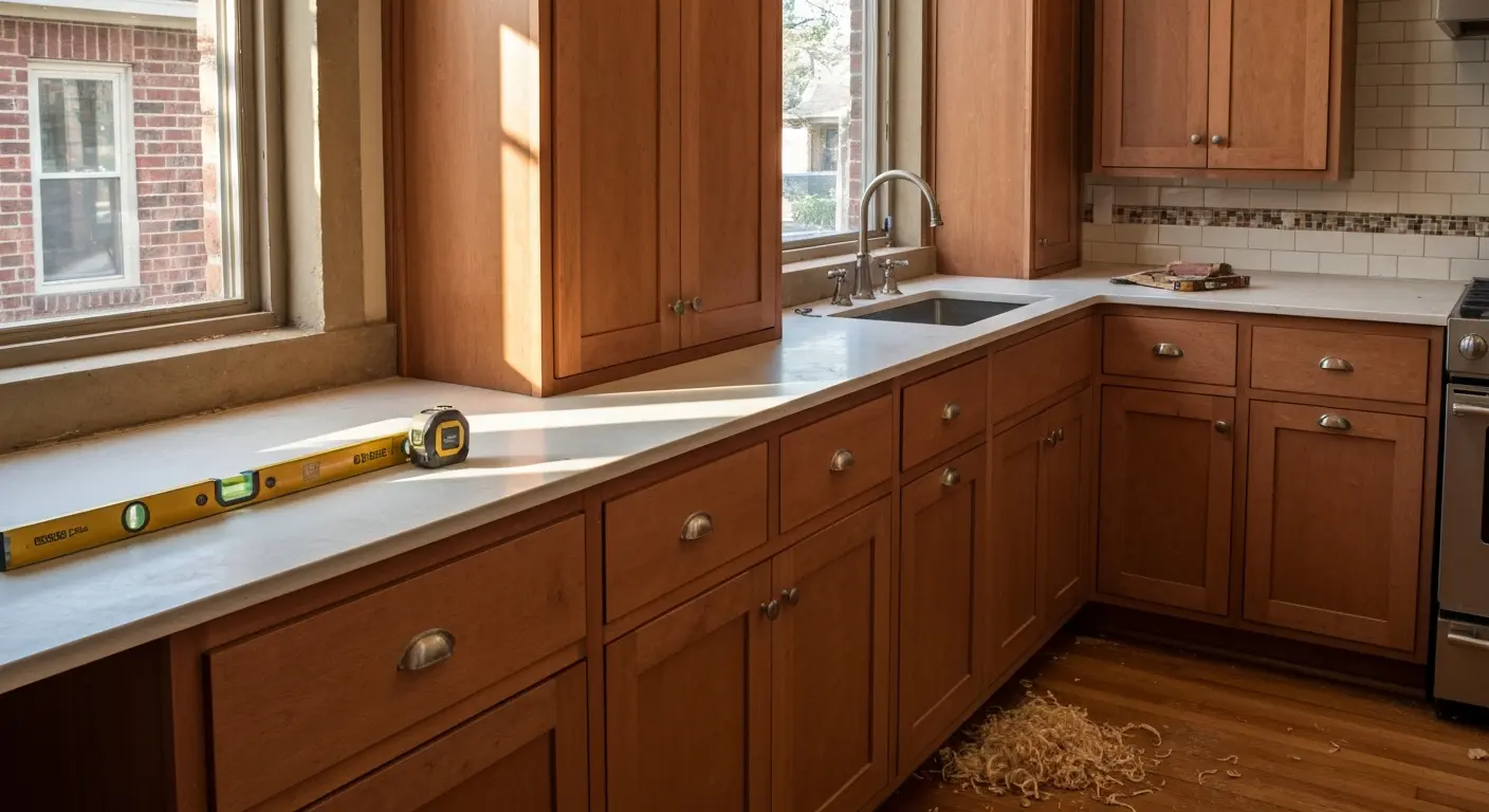 Custom cabinet installation in kitchen