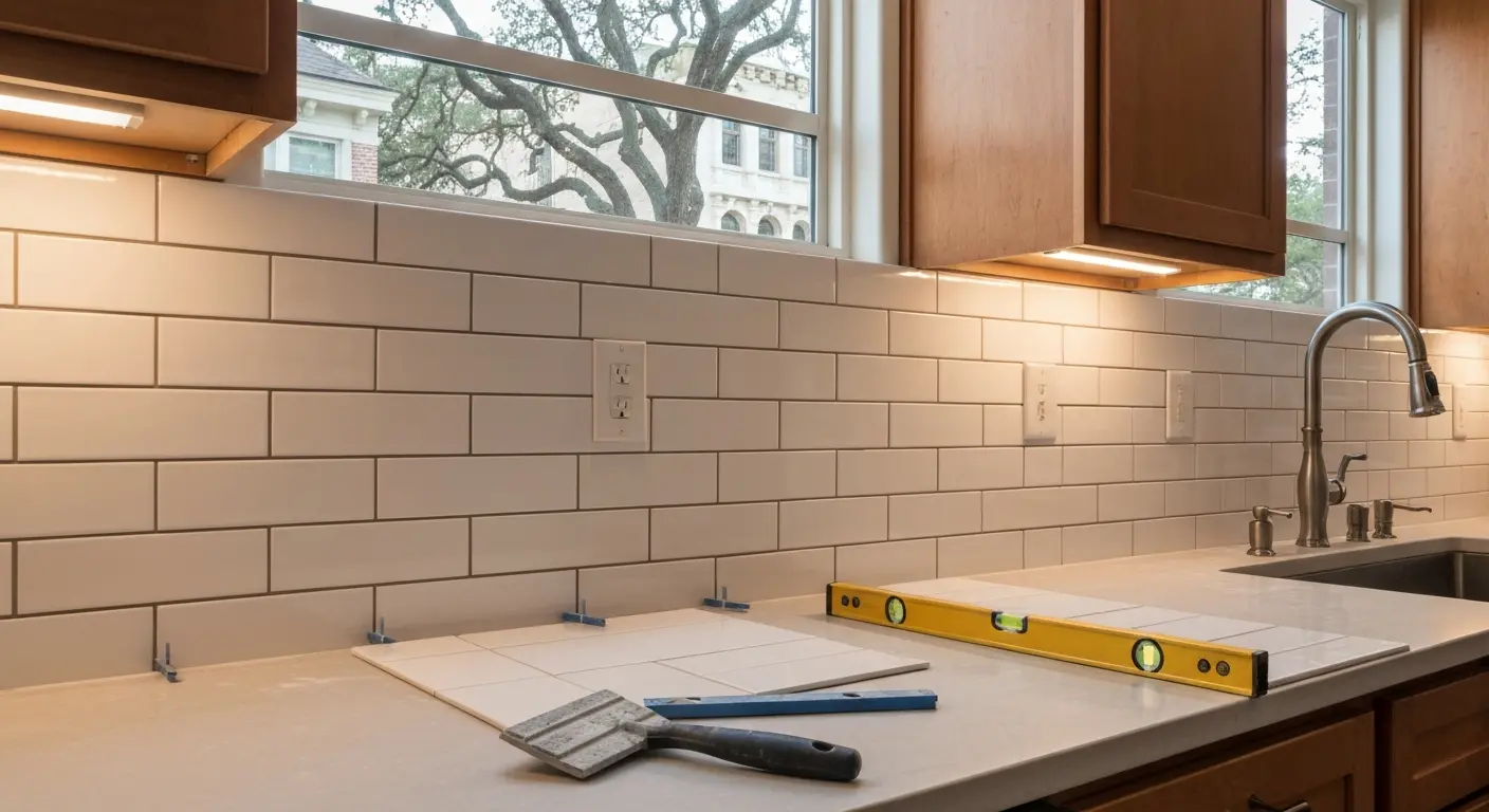 Backsplash installation in kitchen