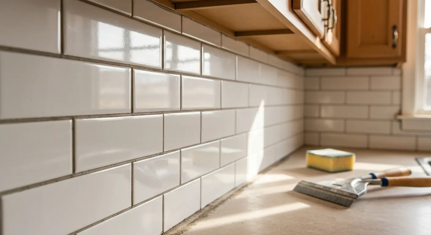 Ceramic tile backsplash installation