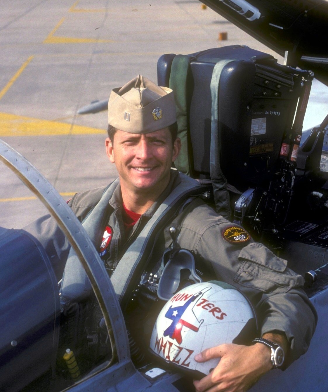Matthew Whiz Buckley in the cockpit of an F/A-18 Hornet