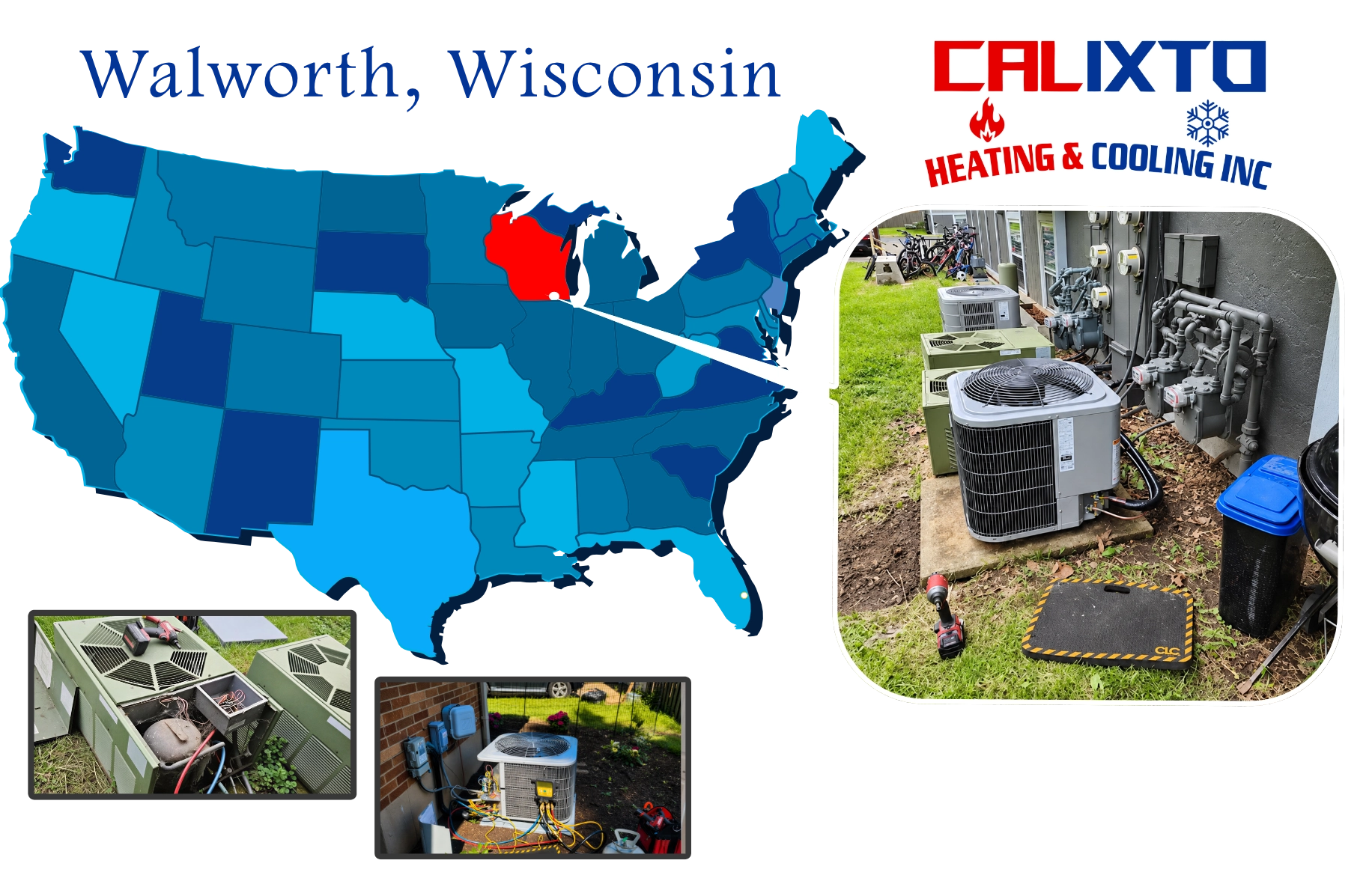 Wisconsin service area map centered on Walworth, Wisconsin