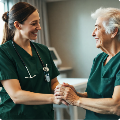 Nurse holding patient's hand