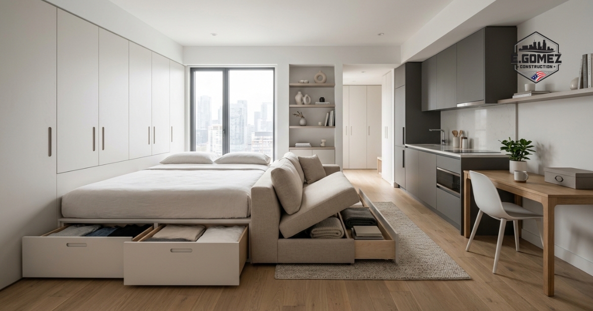 Hidden Storage Studio Apartment Furnishing Ideas