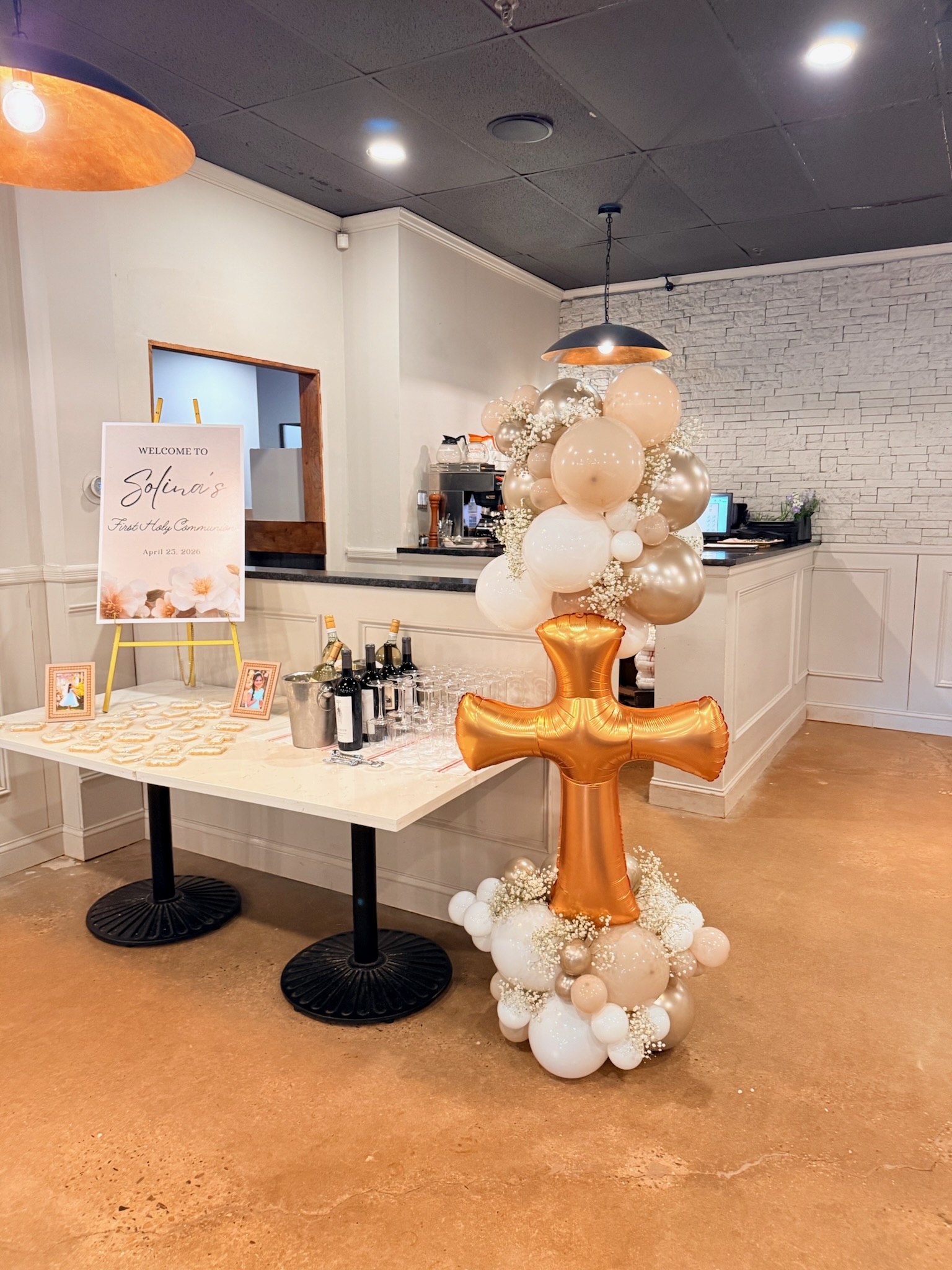 First Holy Communion balloon display and welcome sign setup by Set the Scene, Long Island NY