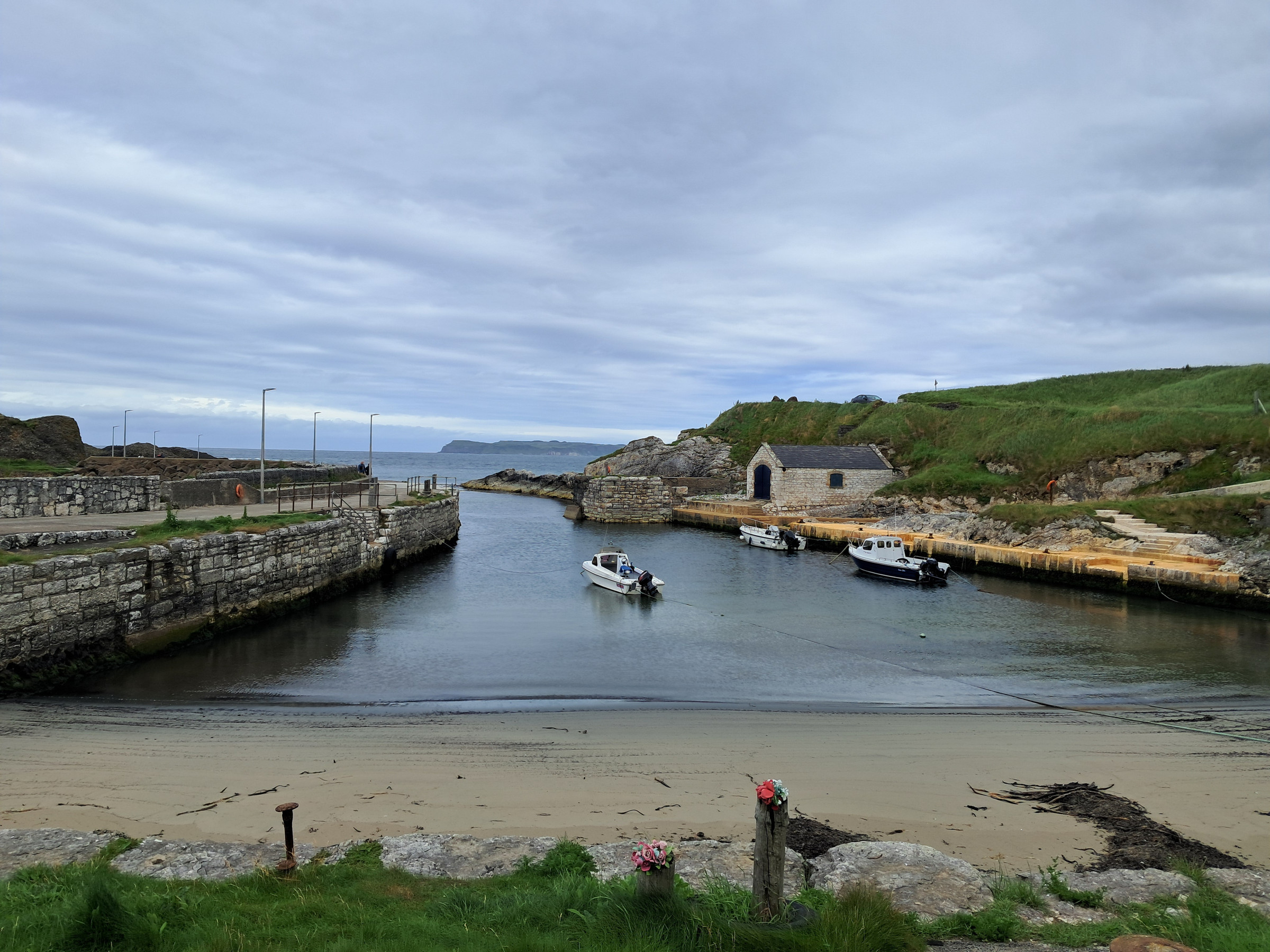 Ballintoy Harbour in overcast weather