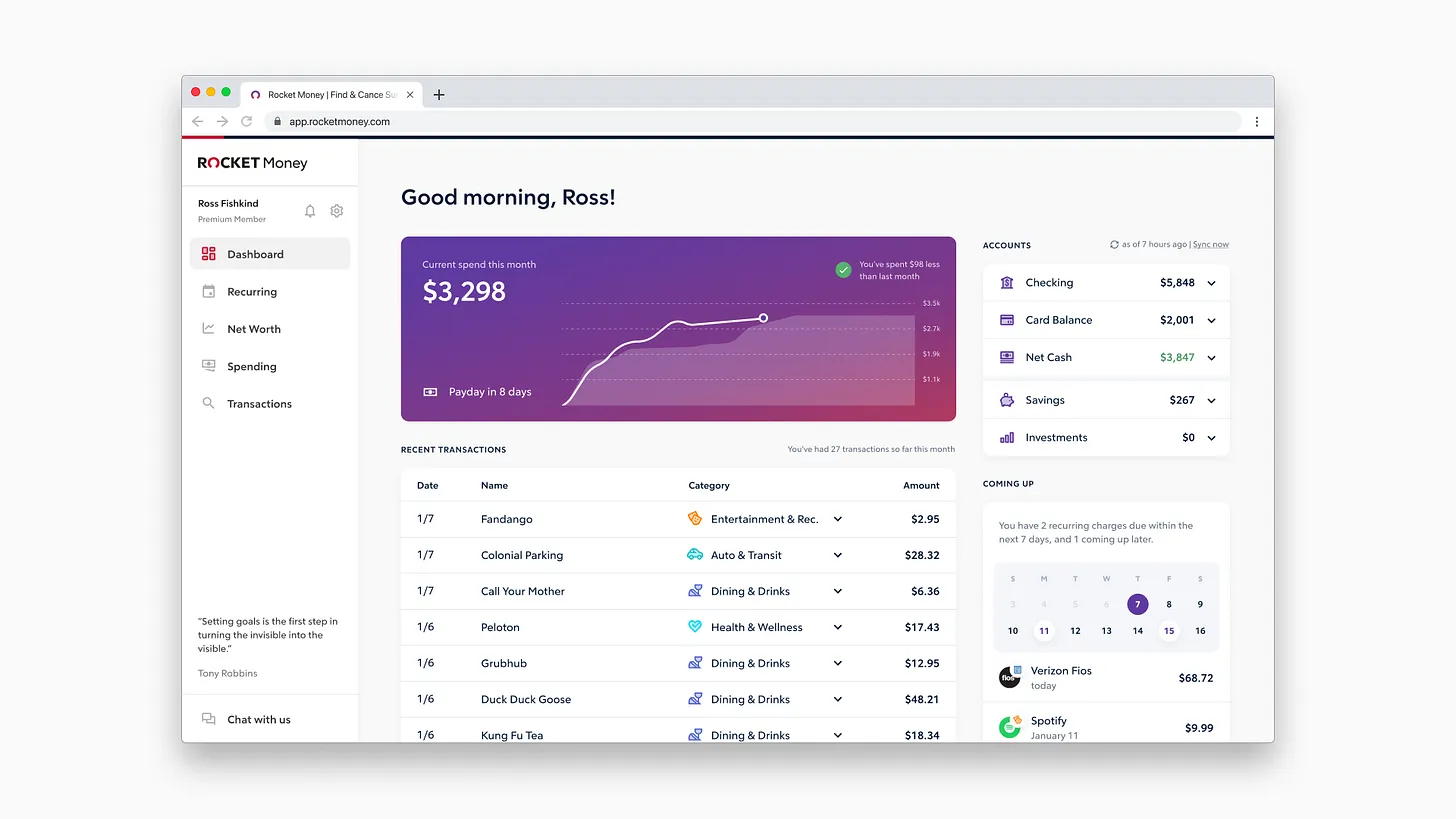 Key Features: Multi-account aggregation, automatic subscription detection, bill negotiation services, spend tracking, and net worth monitoring. Key Features: Multi-account aggregation, automatic subscription detection, bill negotiation services, spend tracking, and net worth monitoring.