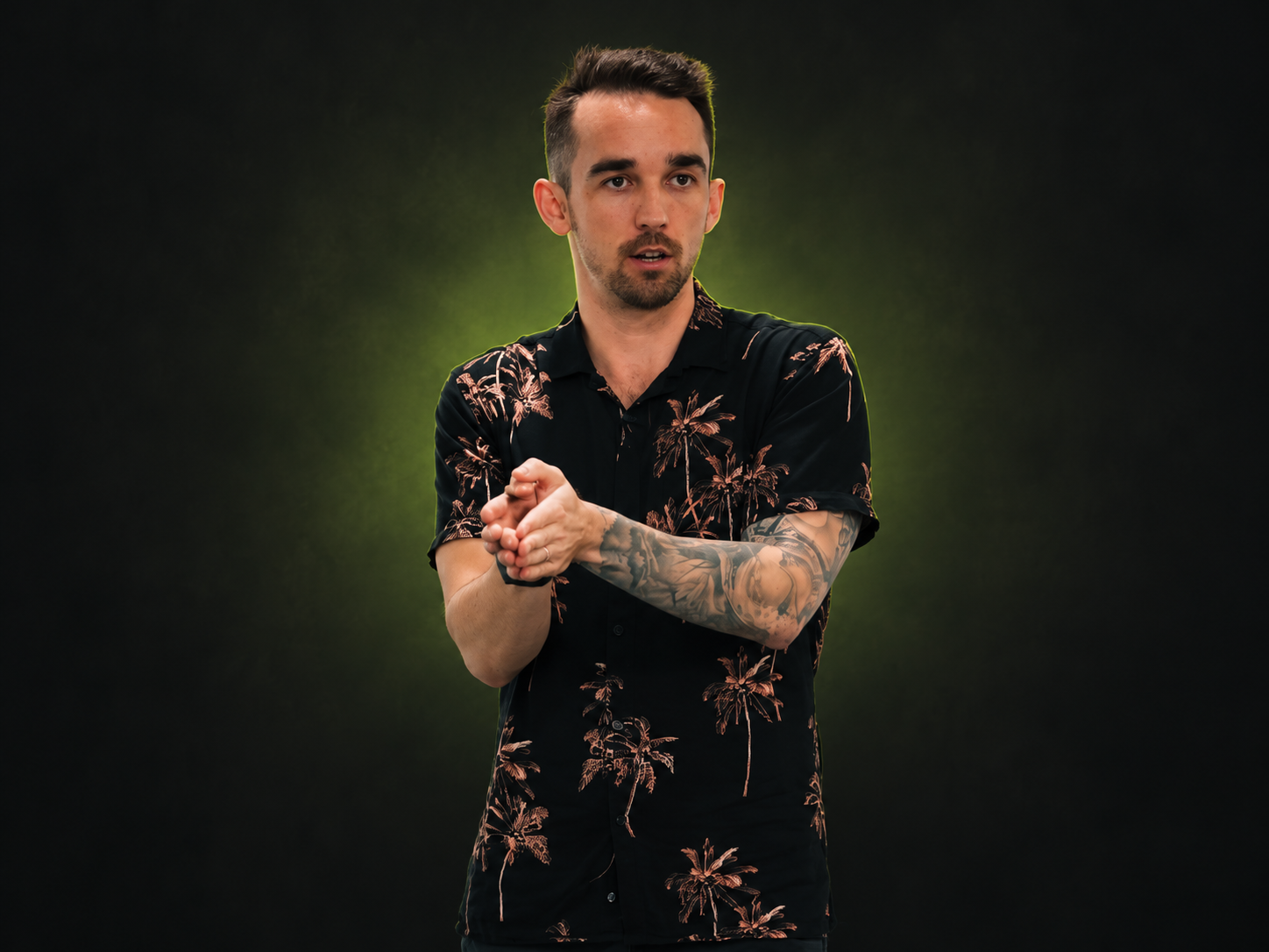Matt Dart portrait with a branded dark background