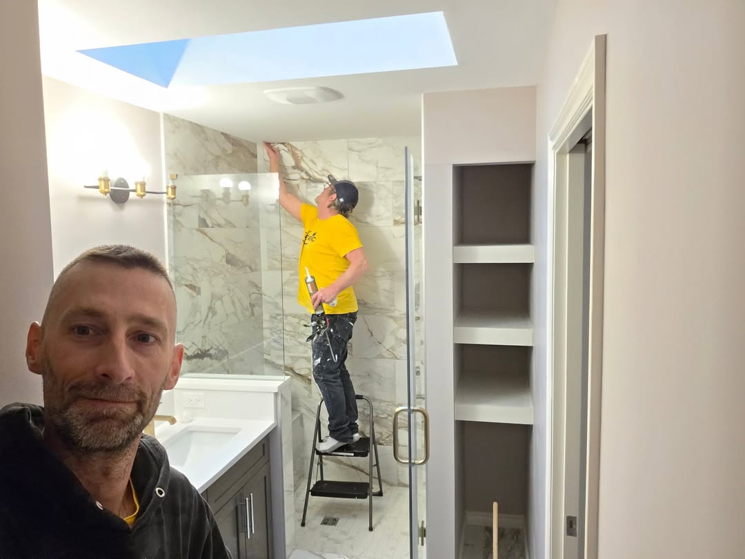 Ivey Construction crew working on a Calgary bathroom renovation