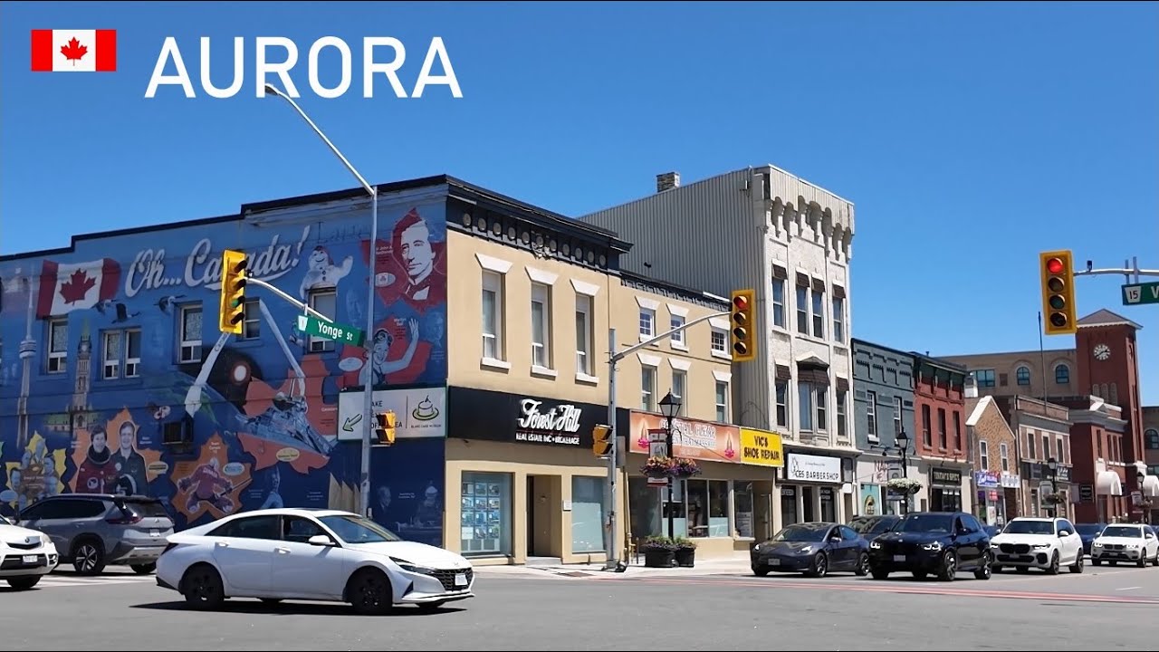 Storefronts along Aurora Village's main street