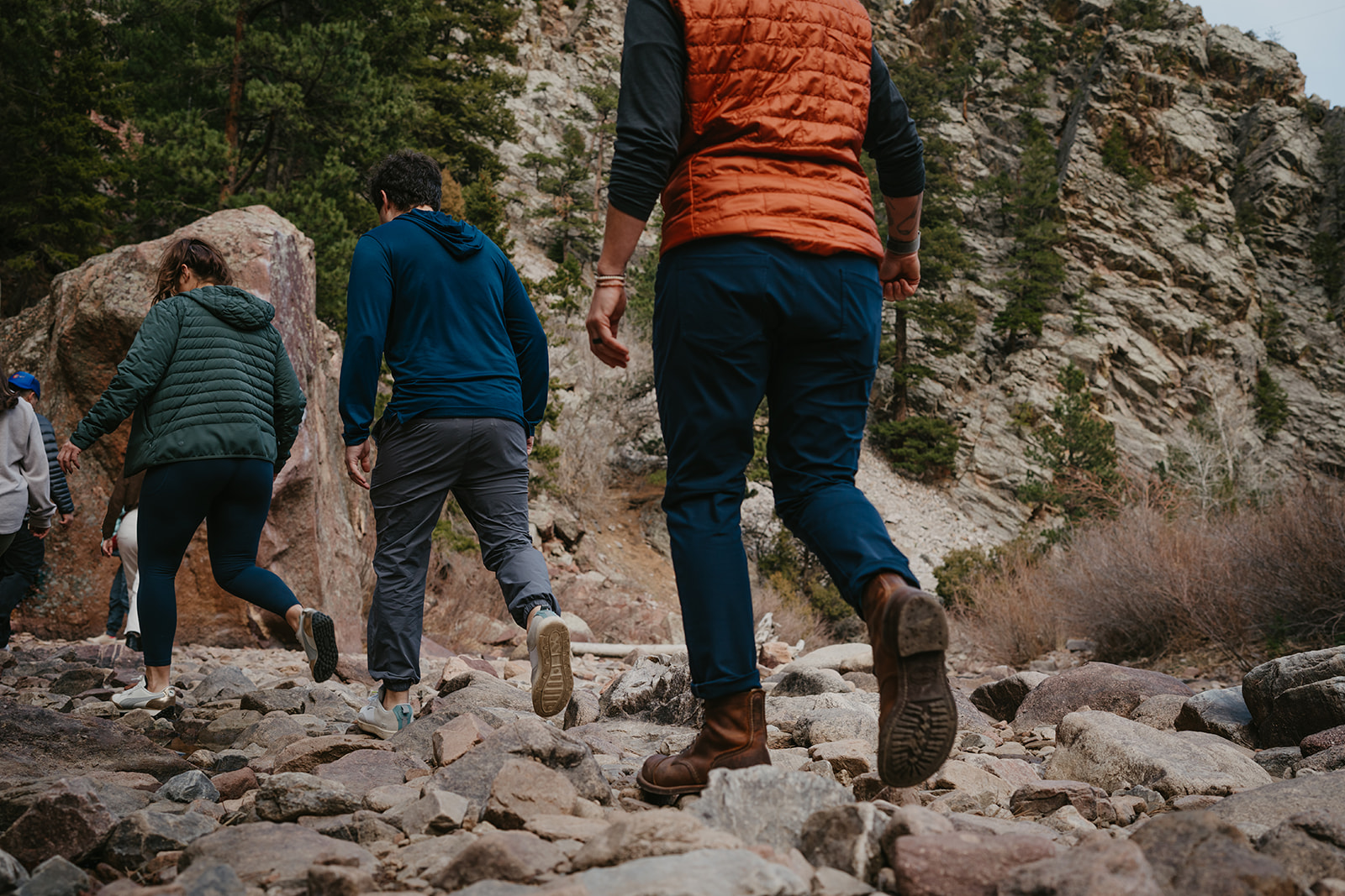 Jade leading a group up the rocks in Eldorado Canyon