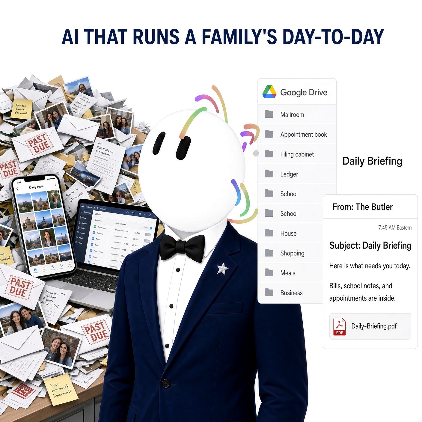 The butler turning the pile of mail, photos, and bills into one daily briefing