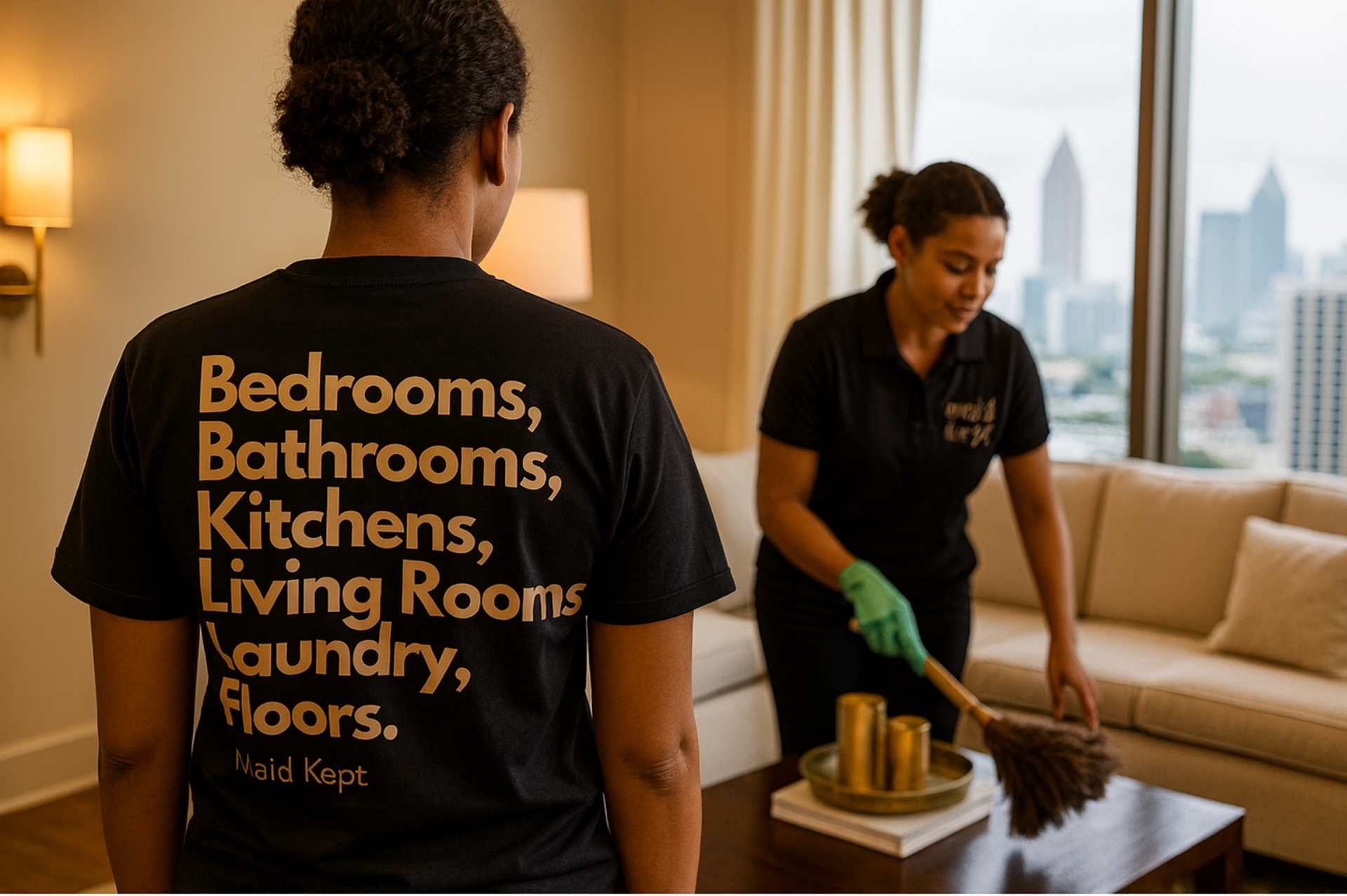 Two Maid Kept Keepers cleaning an Atlanta home during a scheduled visit