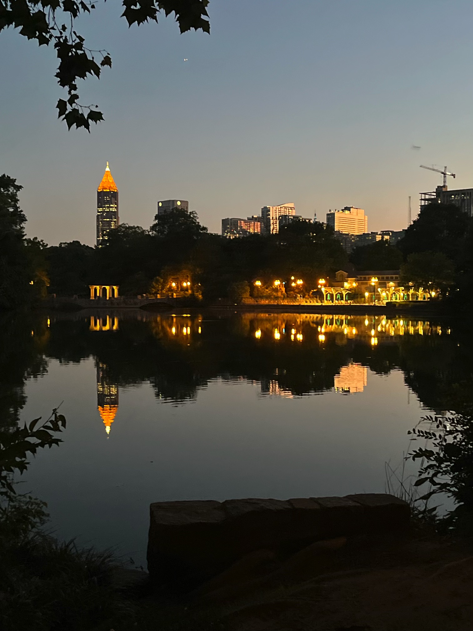 Piedmont Park and the Atlanta skyline at dusk