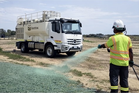 Vertrac crew applying a hydroseeding mix to prepared ground