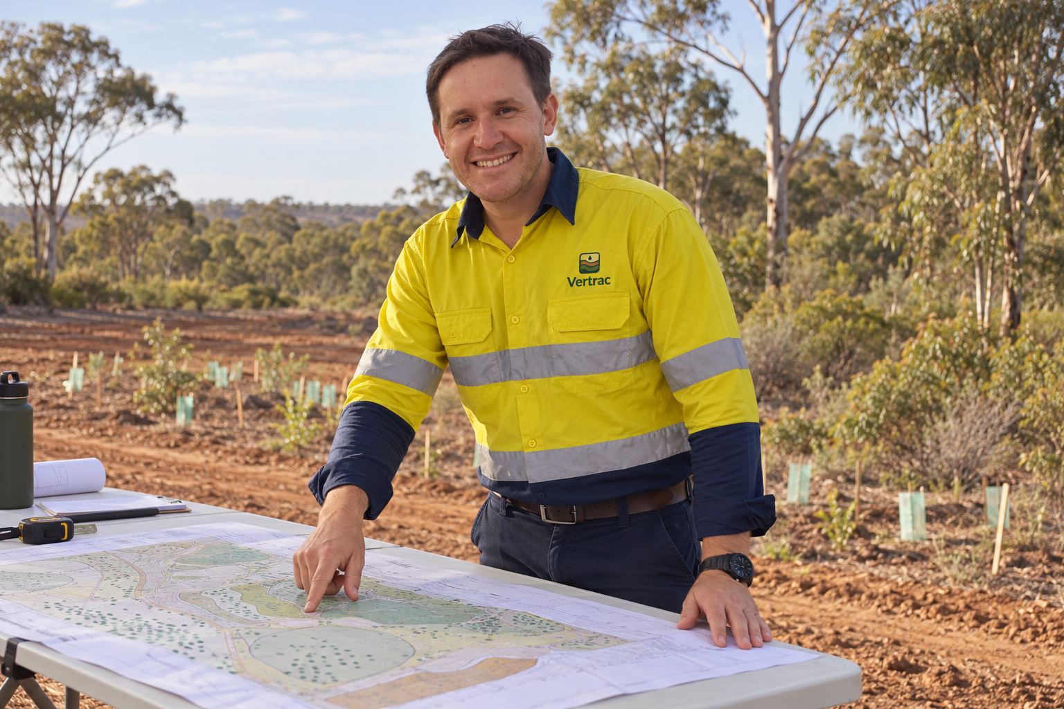 Glen reviewing a revegetation and rehabilitation plan at a Western Australian site