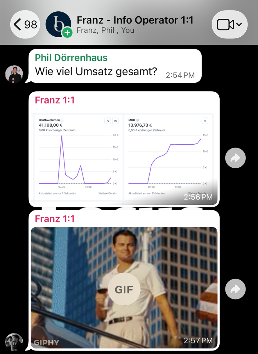 Franz: 41.196€ Umsatz — WhatsApp