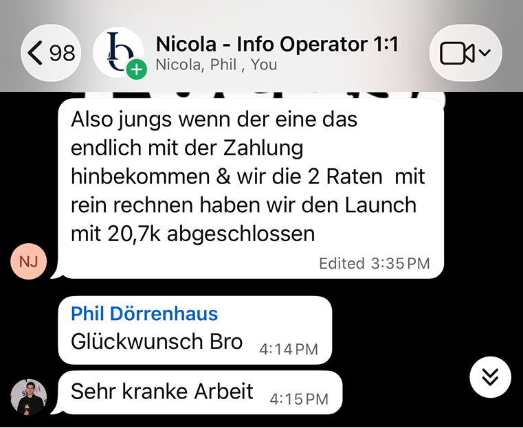Nicola: Launch mit 20,7k abgeschlossen — WhatsApp