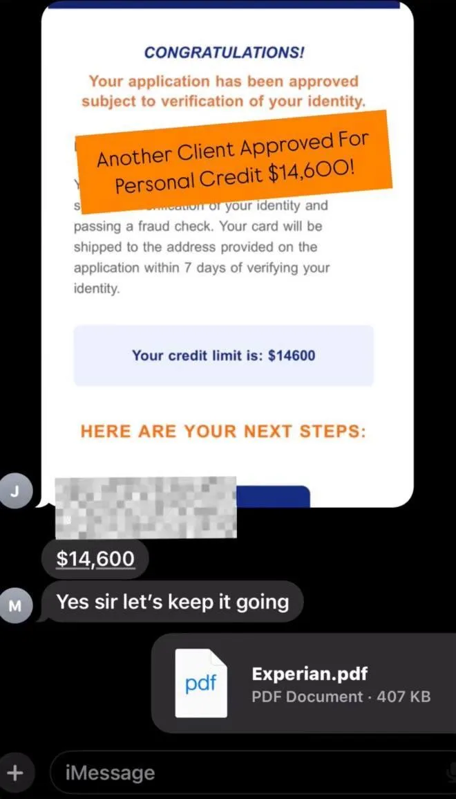 Client loan application proof screenshot
