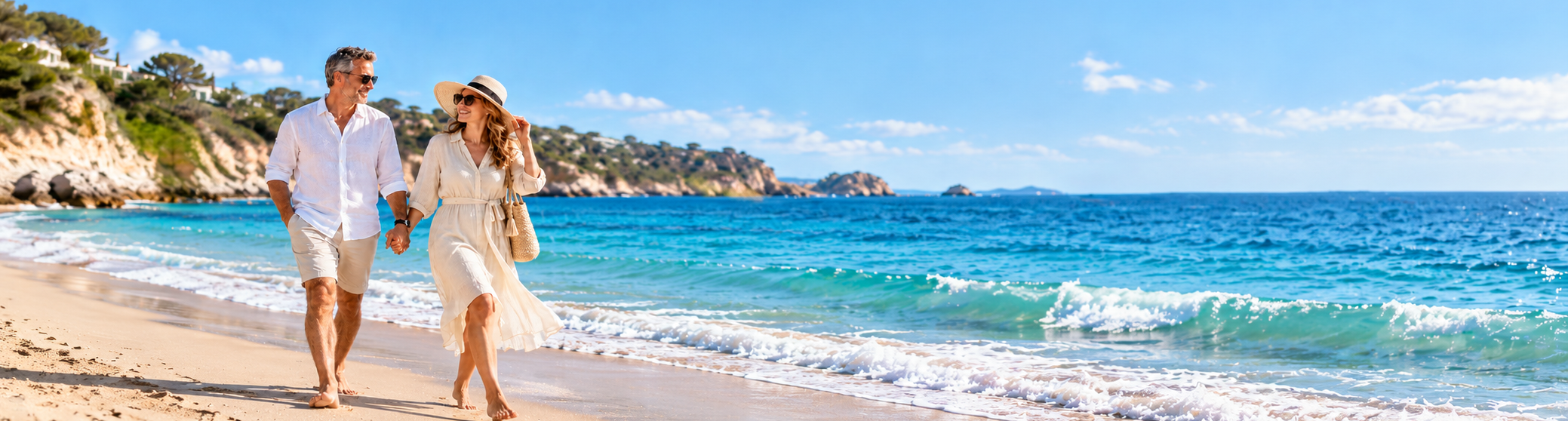 Couple walking on the beach