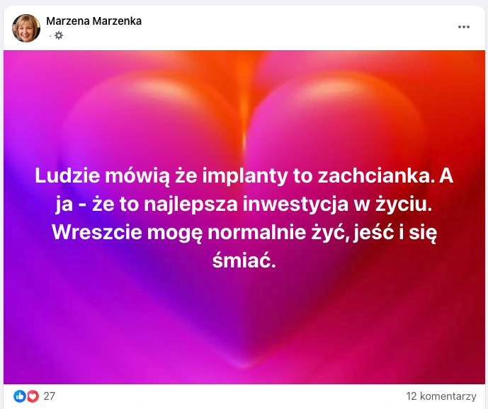 Post z Facebooka / fragment opinii pacjenta