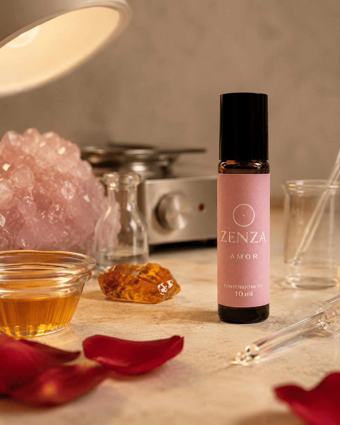 Zenza Amor con sus componentes y amatista rosa