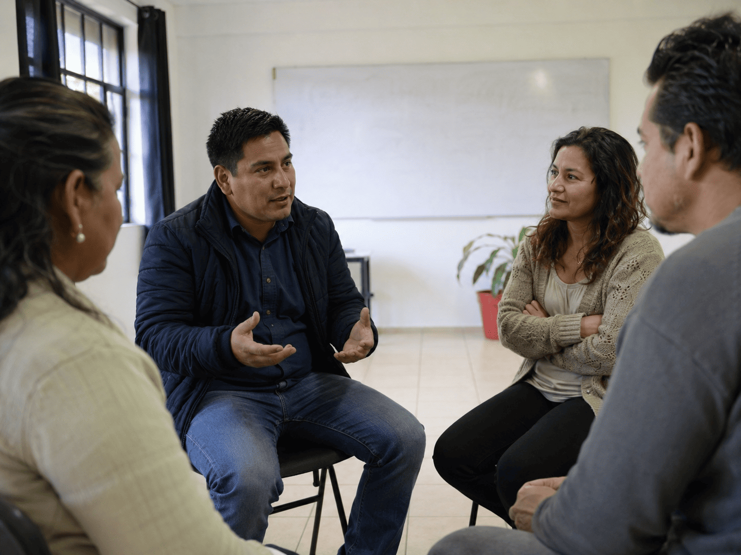 Participantes conversando durante una experiencia presencial de HIT