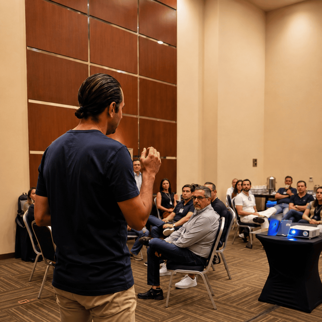 Participantes conversando durante una experiencia presencial de HIT