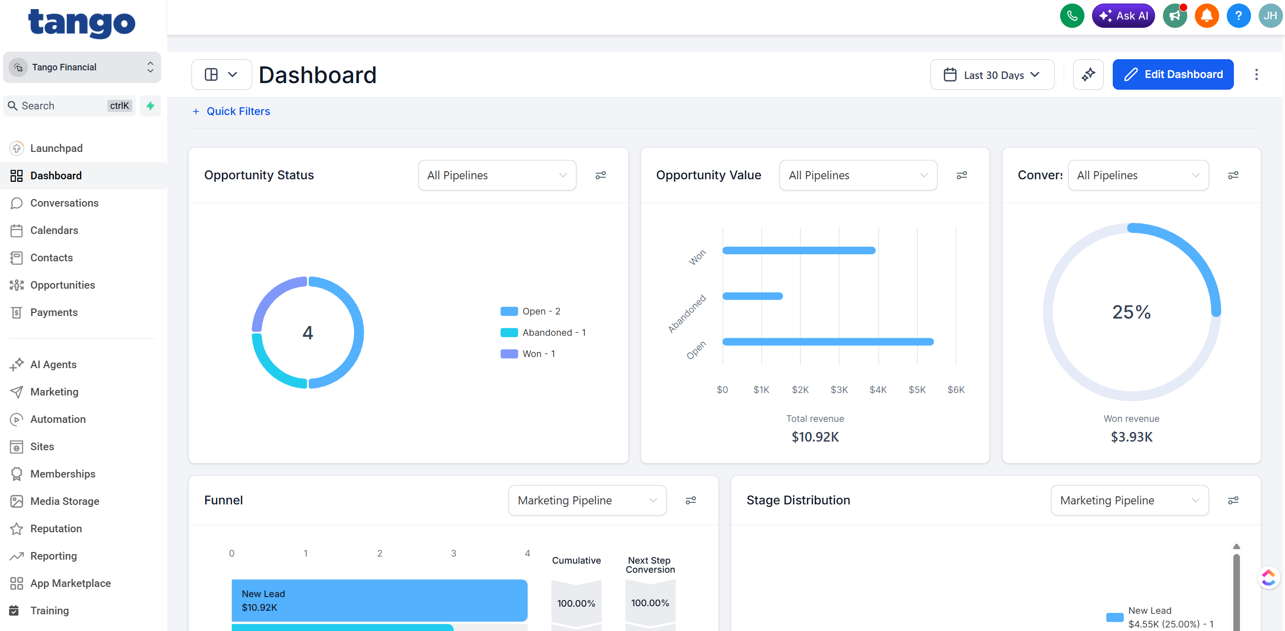 Tango Toolkit dashboard