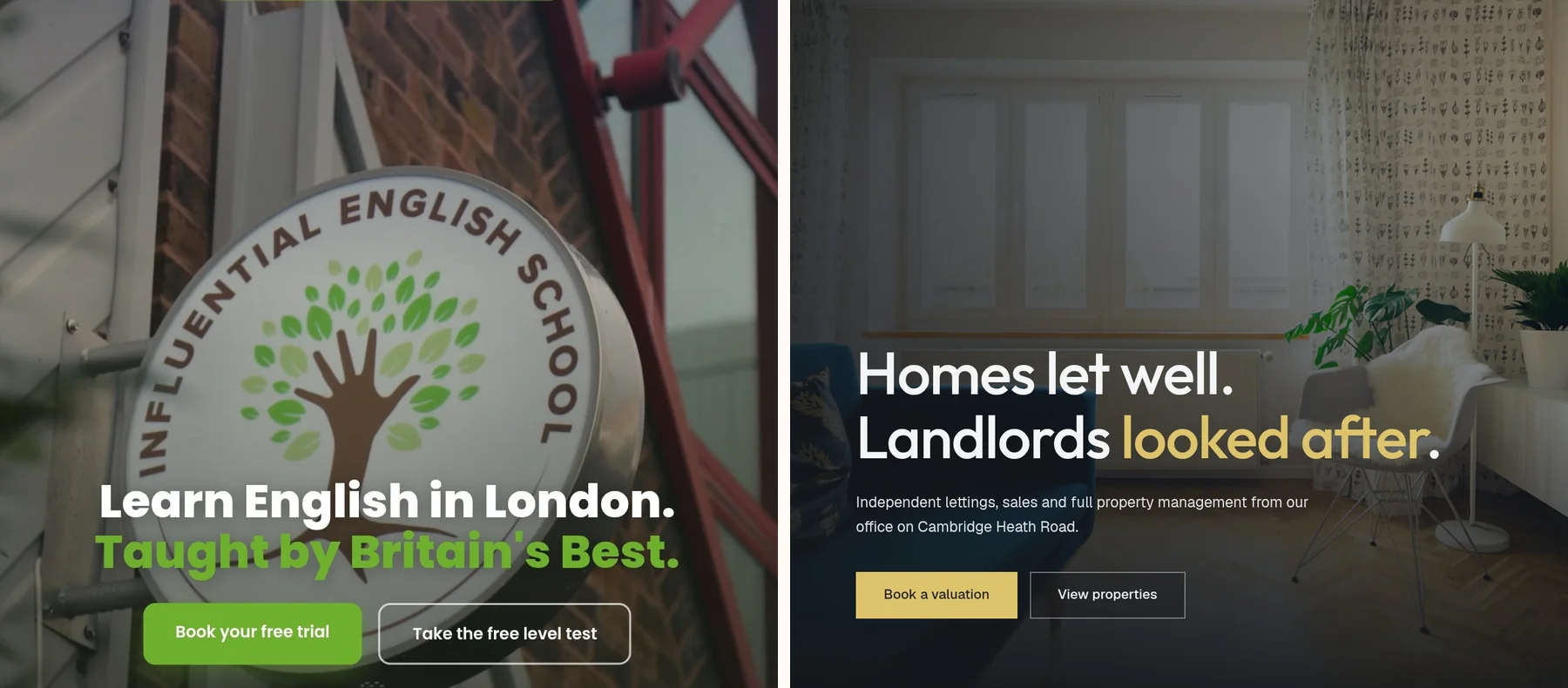 The Influential English and LLH Residential websites, two builds for the same owner