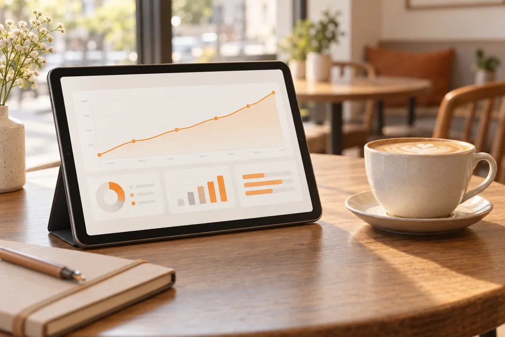 A tablet showing a monthly performance report