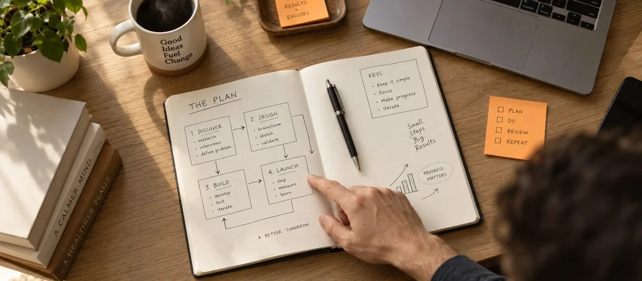 A hand-drawn plan for a client build in a notebook