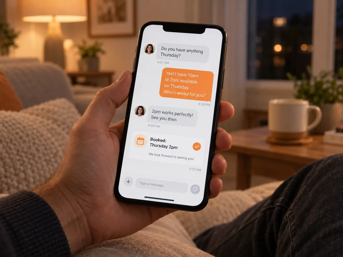 An AI chat agent booking a Thursday appointment at 9pm