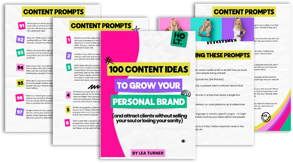 The 100 content ideas guide shown on a tablet and phone