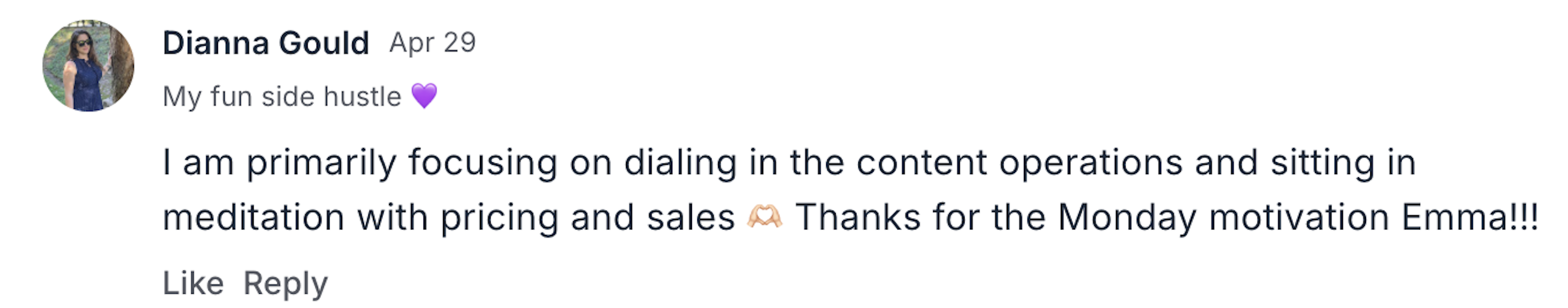 Diana's April 29 testimonial