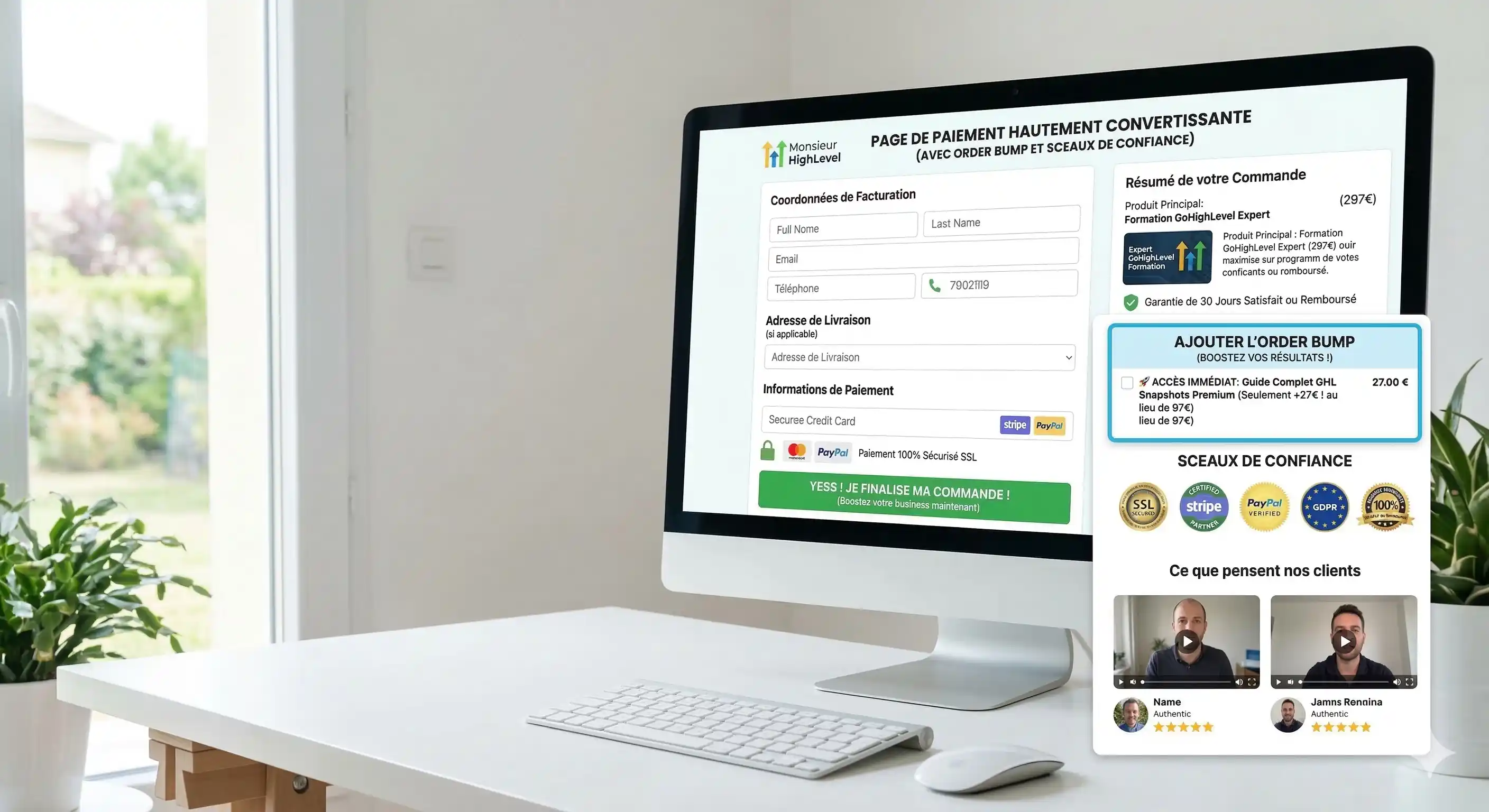 Visuel checkout SLO GoHighLevel avec optimisation de l'Order Bump et logique de panier moyen