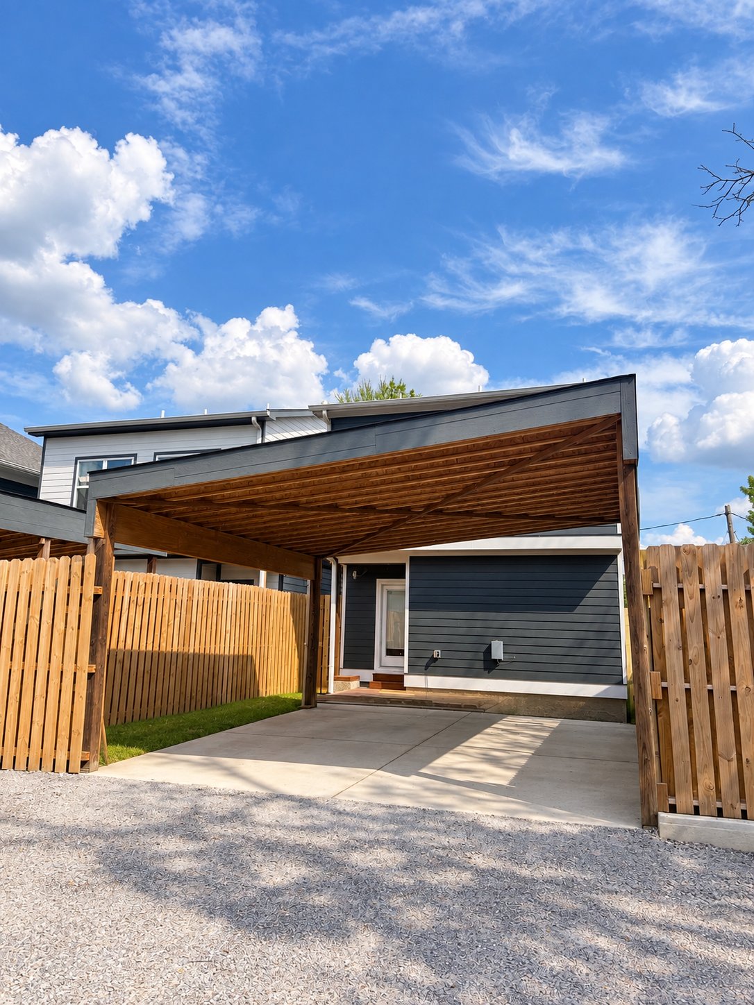Private covered 2-car carport