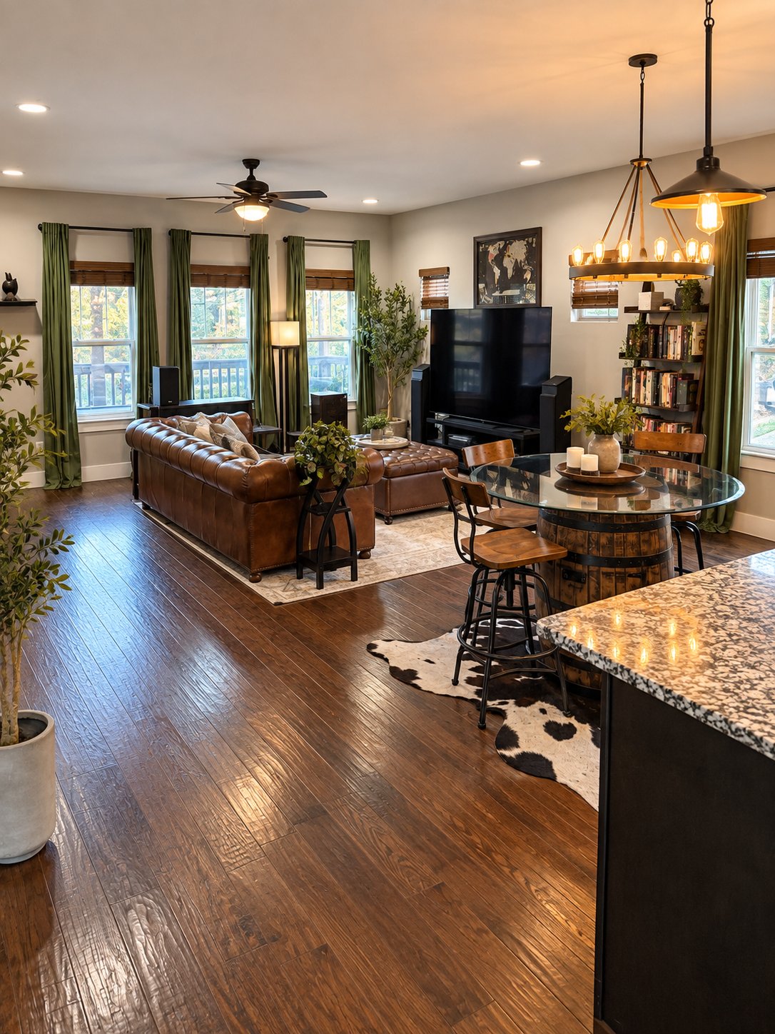 Open living and dining area