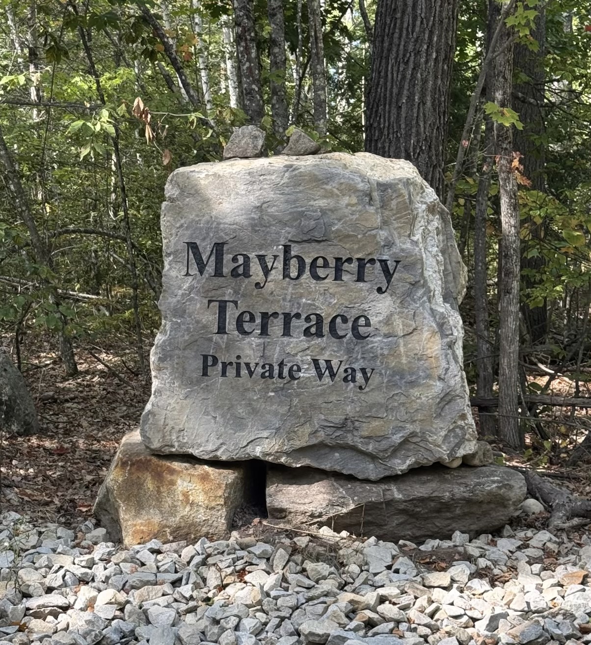 Mayberry Terrace Private Way road sign boulder