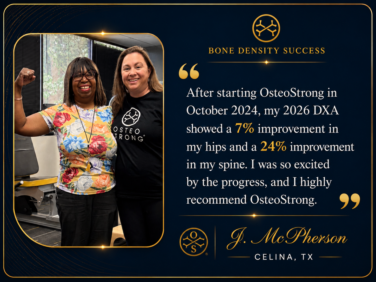 J. McPherson, Celina TX - Bone Density Success: 7% improvement in hips and 24% improvement in spine